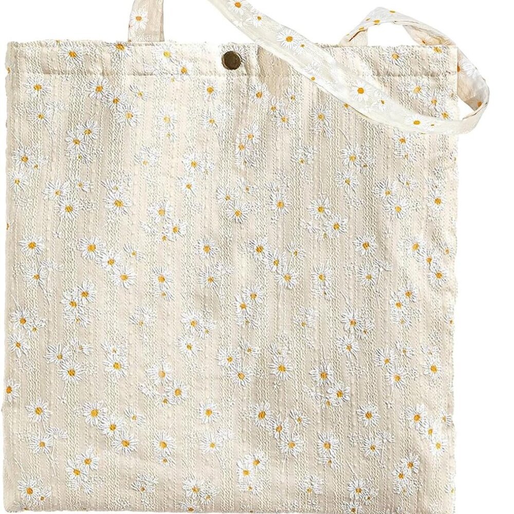 Women’s Floral Embroidered Tote Bag With Pocket Flowers Embroidery Crossbody Sho